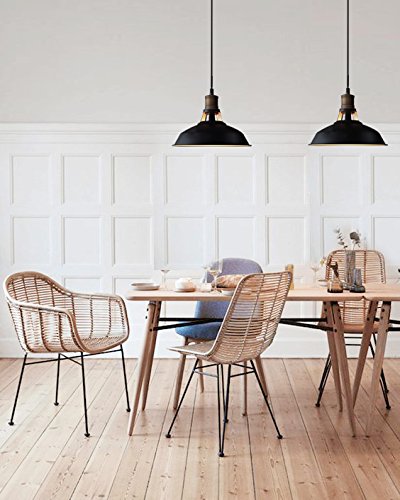 Black Minimalist Hanging Pendent Lights for Industrial or Midcentury Modern Dining Room & Kitchens