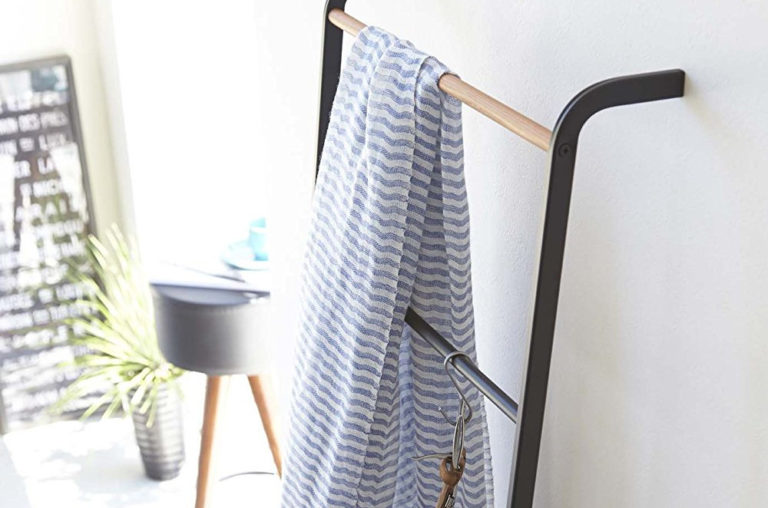 Tall Minimalist Home Leaning Ladder Rack, Metal and Wood by Yamazaki ML